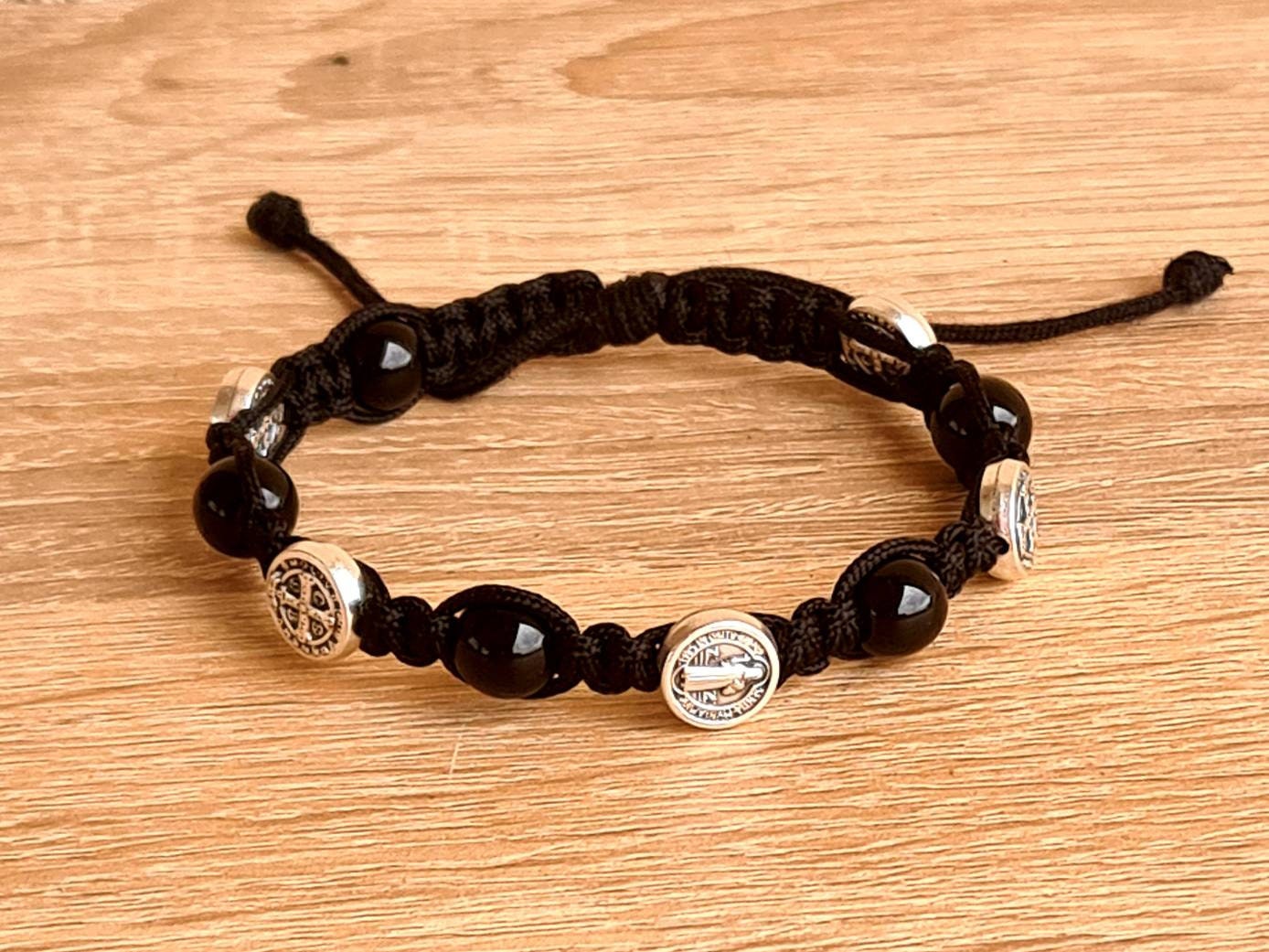 Black st Benedict bracelet, handmade bracelet