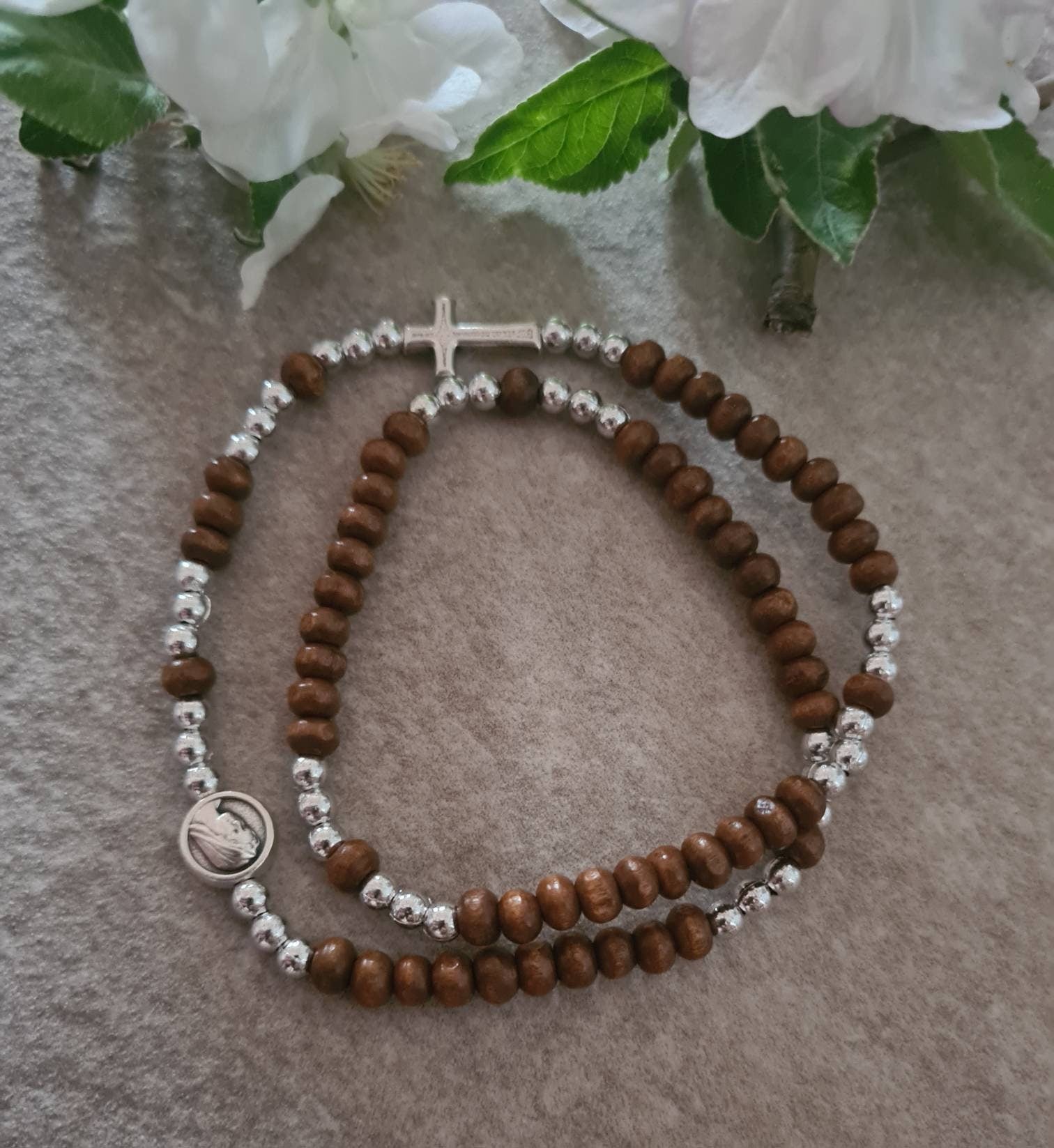 Handmade rosary bracelet, tiny rosary bracelet, brown rosary bracelet