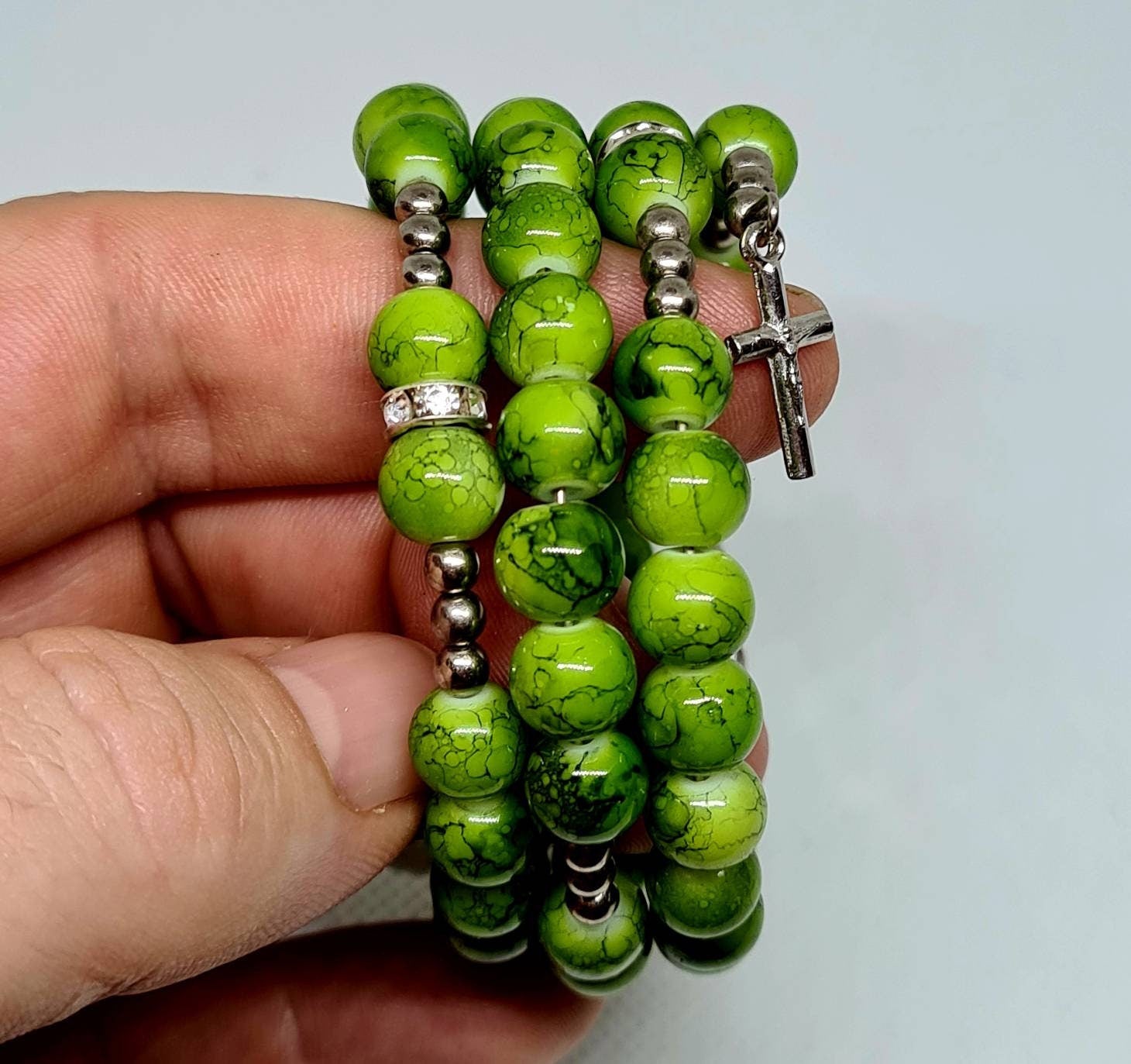 Handmade green rosary bracelet