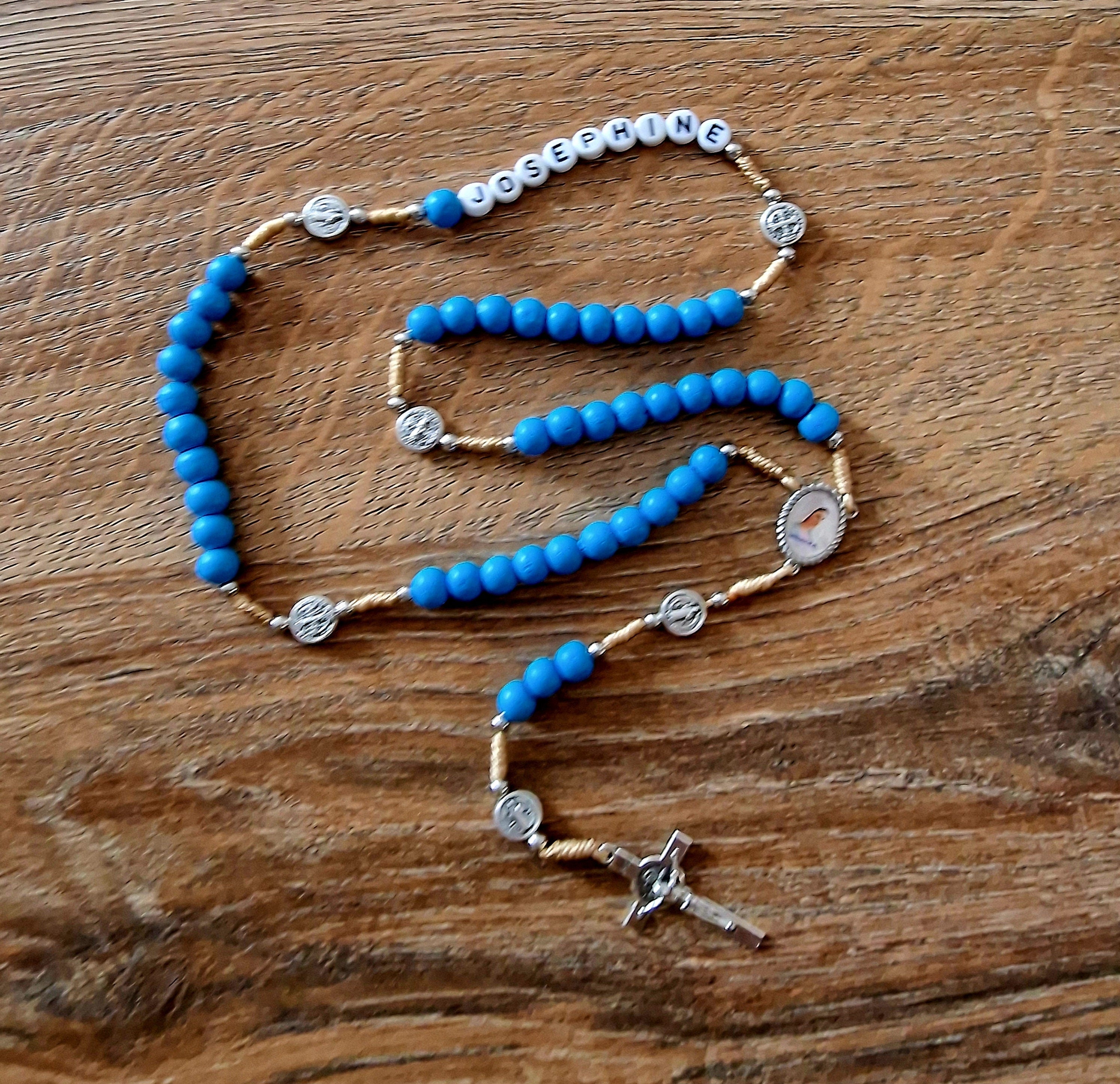 FAMILY CUSTOM ROSARY, handmade wood rosary, personalized rosary from Medjugorje, blue wooden beads