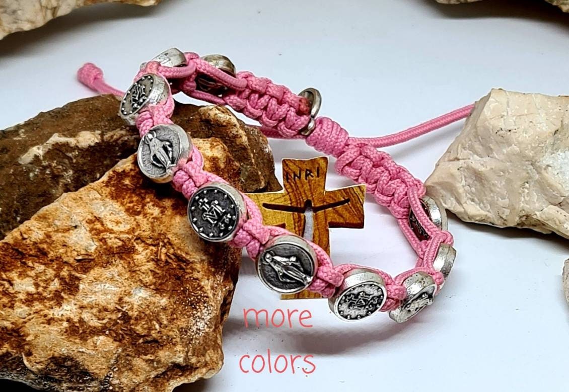 Miraculous bracelet, Miraculous medal, Christian holy bracelet, catholic bracelet, handmade bracelet, knotted cord bracelet