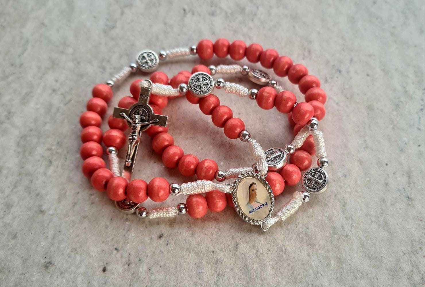 St Benedict rosary, wood beads rosary, catholic rosary