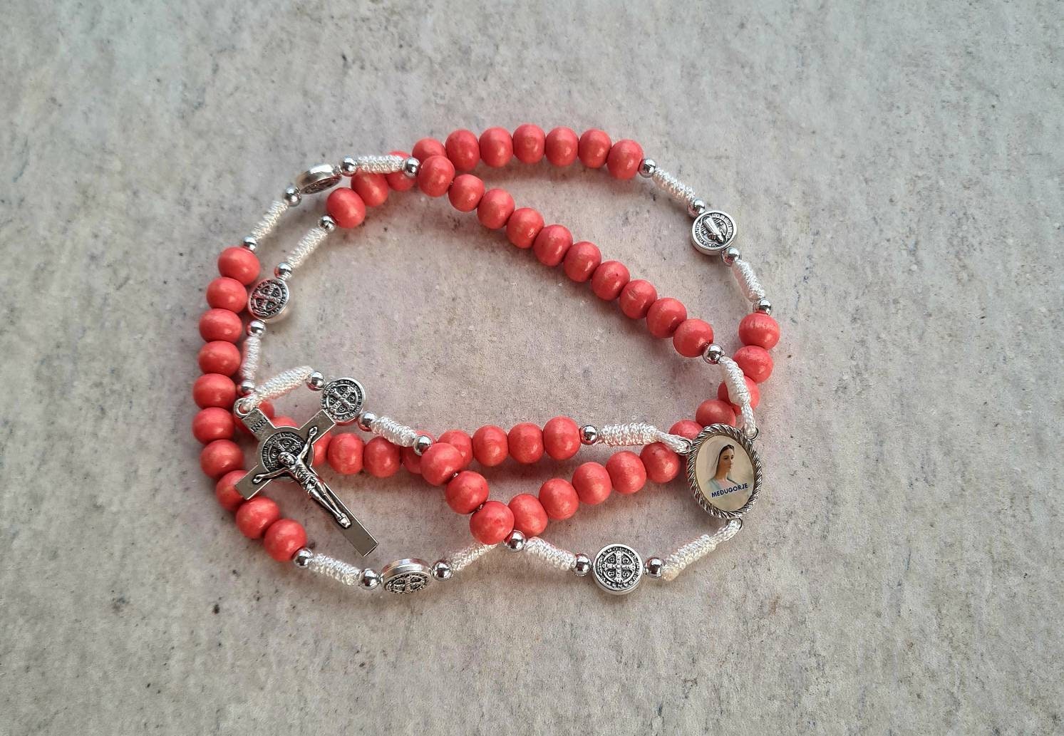 St Benedict rosary, wood beads rosary, catholic rosary