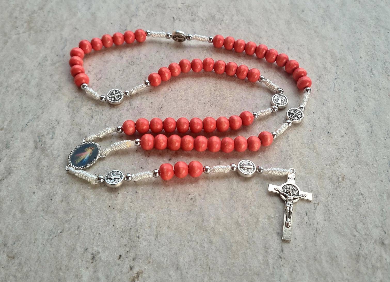 St Benedict rosary, wood beads rosary, catholic rosary
