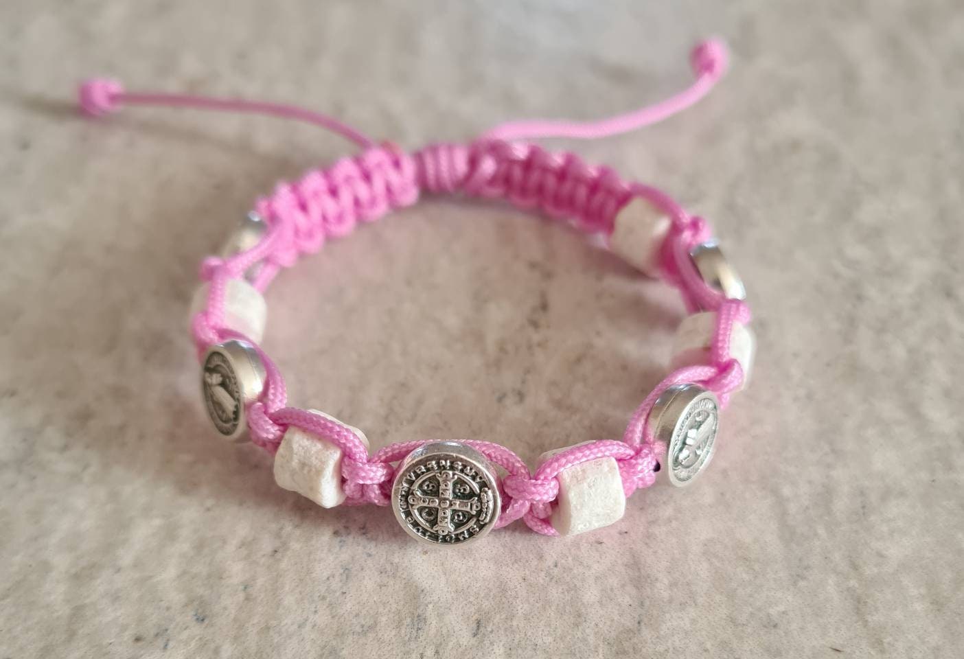 St Benedict / stones Medjugorje bracelet, Saint bracelet, catholic bracelet, knotted cord bracelet