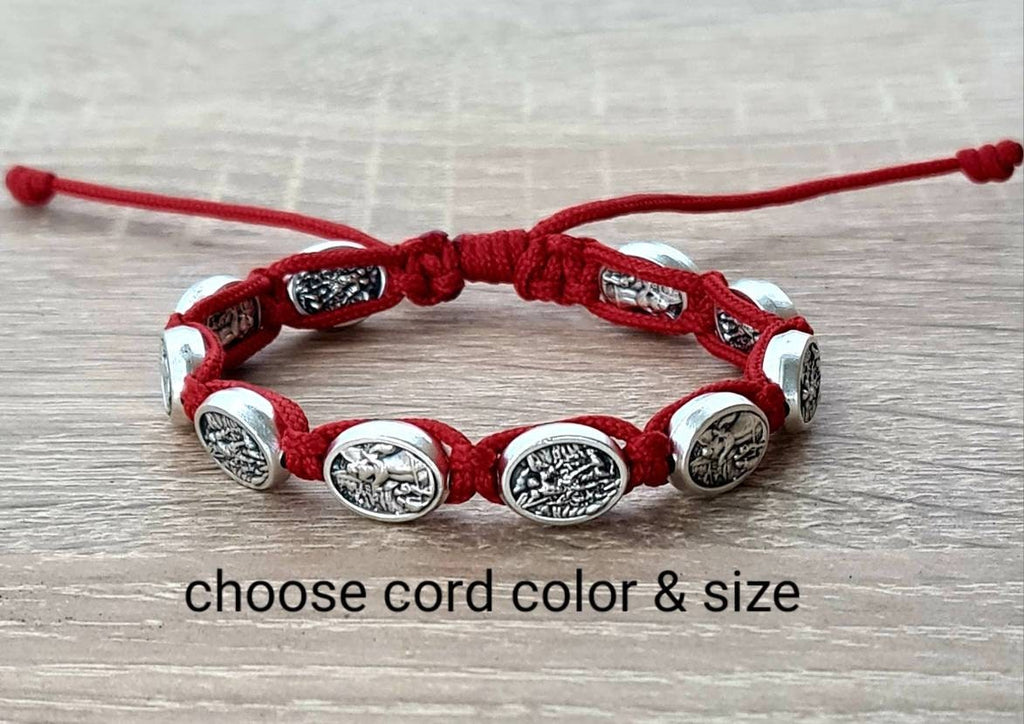 St Michael Archangel / Angel Guardian bracelet, blue crosses catholic bracelet, knotted cord bracelet