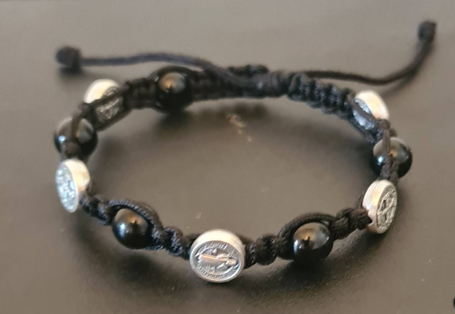 Black st Benedict bracelet, handmade bracelet