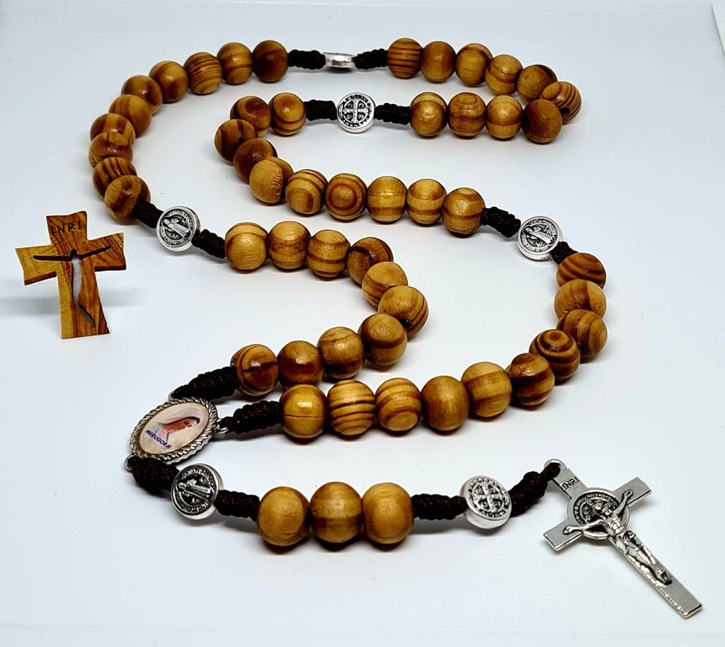 St Benedict Rosary Chaplet wood beads 10mm medal Benedict  Catholic gift Religious Jewelry cross Benedict handmade From Medjugorje