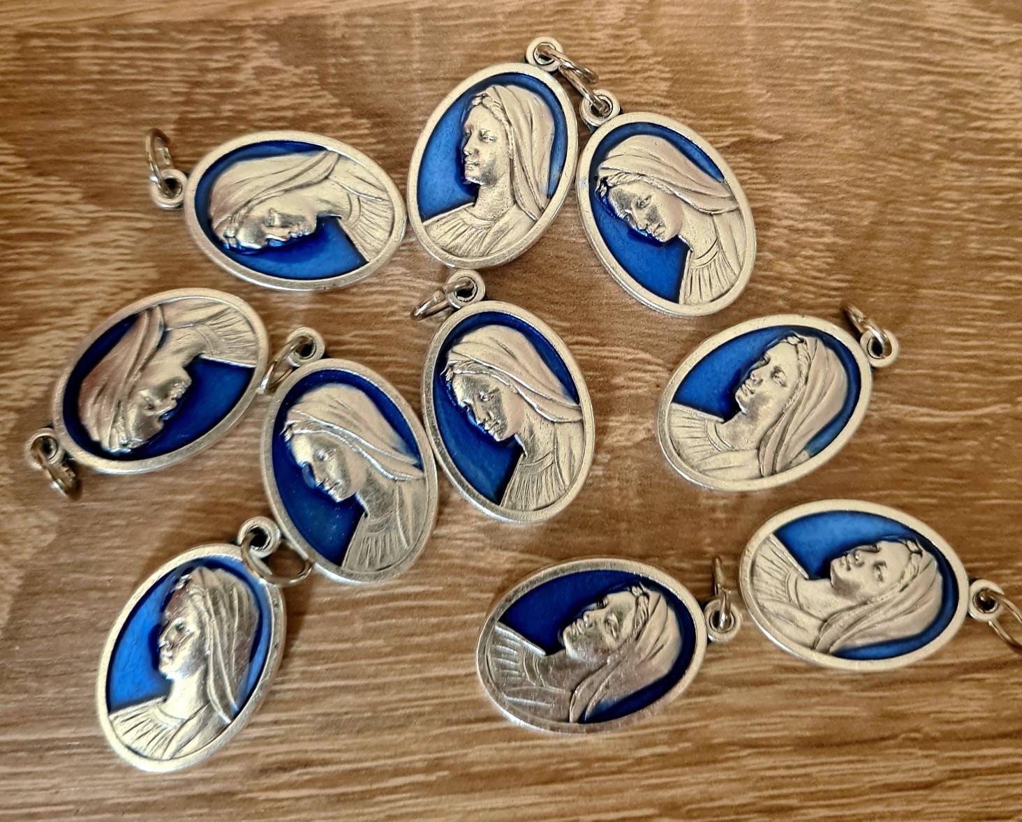 WHOLESALE VIRGIN MARY blue medals, lot bulk medals 5, 10, 20, 50 pcs