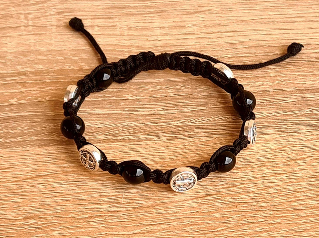 Black st Benedict bracelet, handmade bracelet