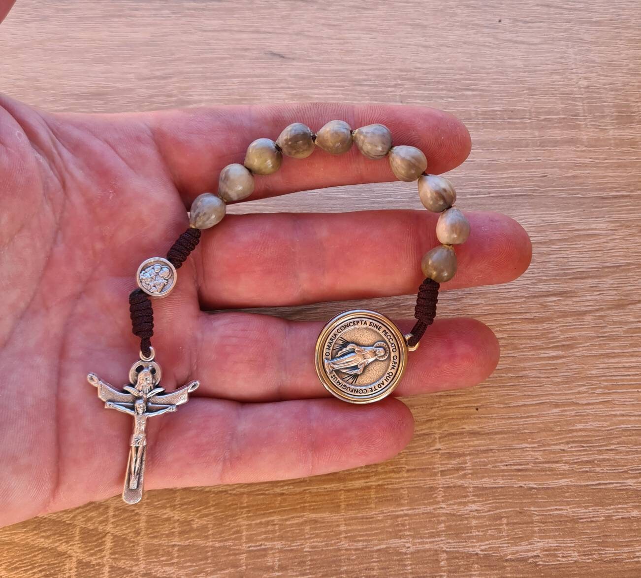 Pocket rosary, Holy Spirit cross one decade rosary, jobs teras pocket rosary, handmade miraculous rosary, natural beads jobs tears