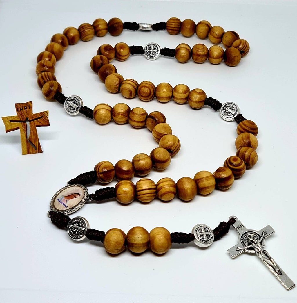 St Benedict Rosary Chaplet wood beads 10mm medal Benedict  Catholic gift Religious Jewelry cross Benedict handmade From Medjugorje