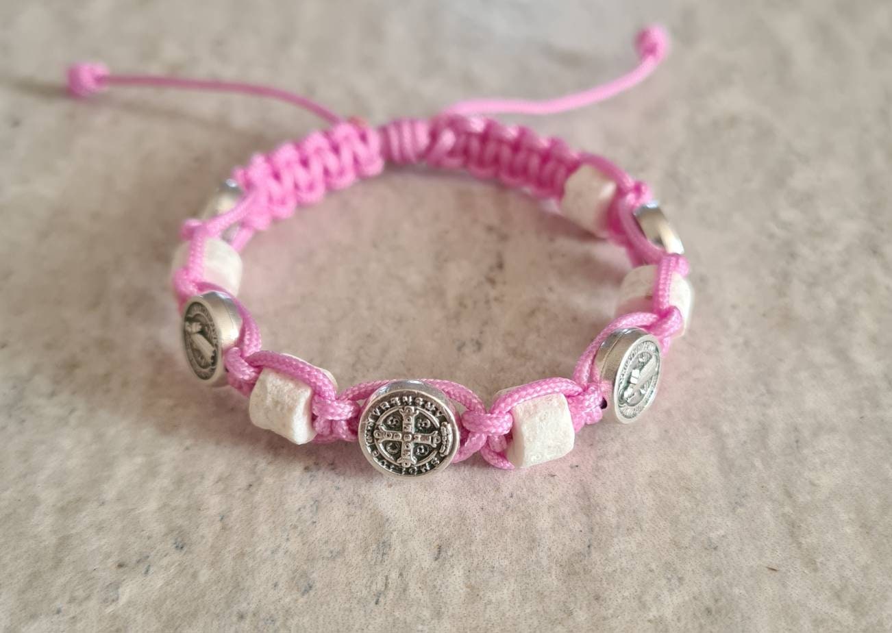St Benedict / stones Medjugorje bracelet, Saint bracelet, catholic bracelet, knotted cord bracelet
