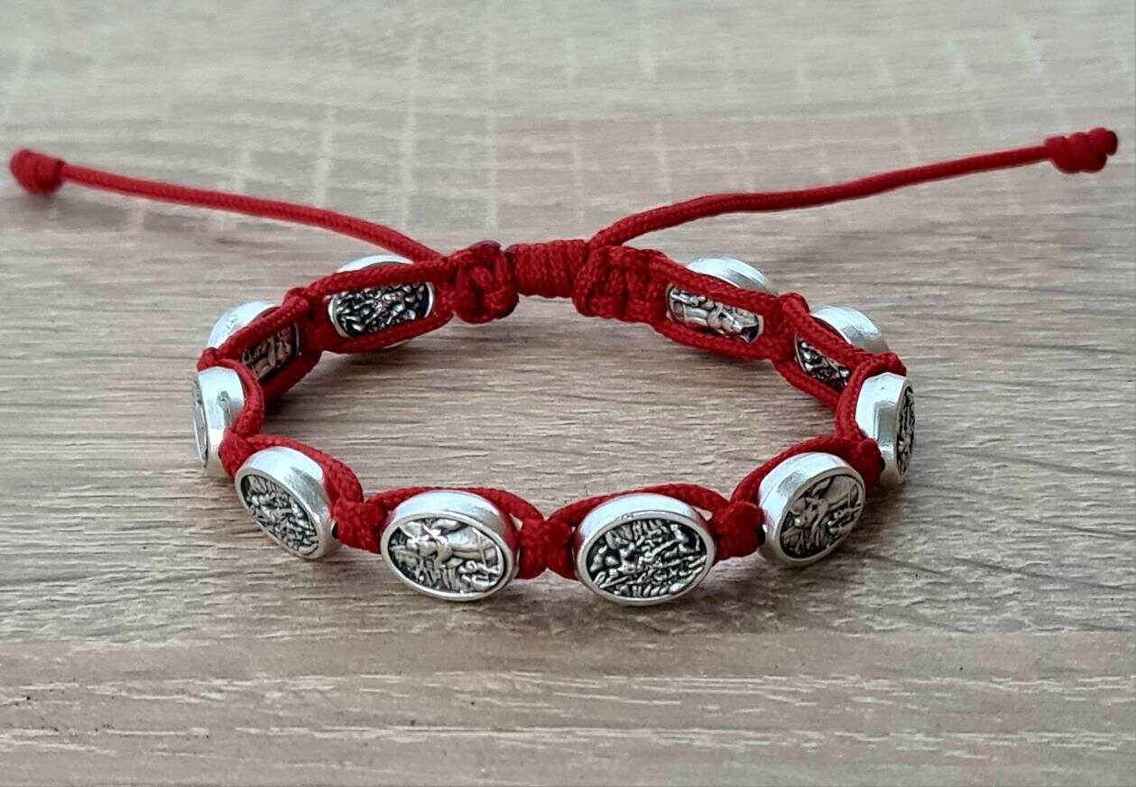 St Michael Archangel / Angel Guardian bracelet, blue crosses catholic bracelet, knotted cord bracelet