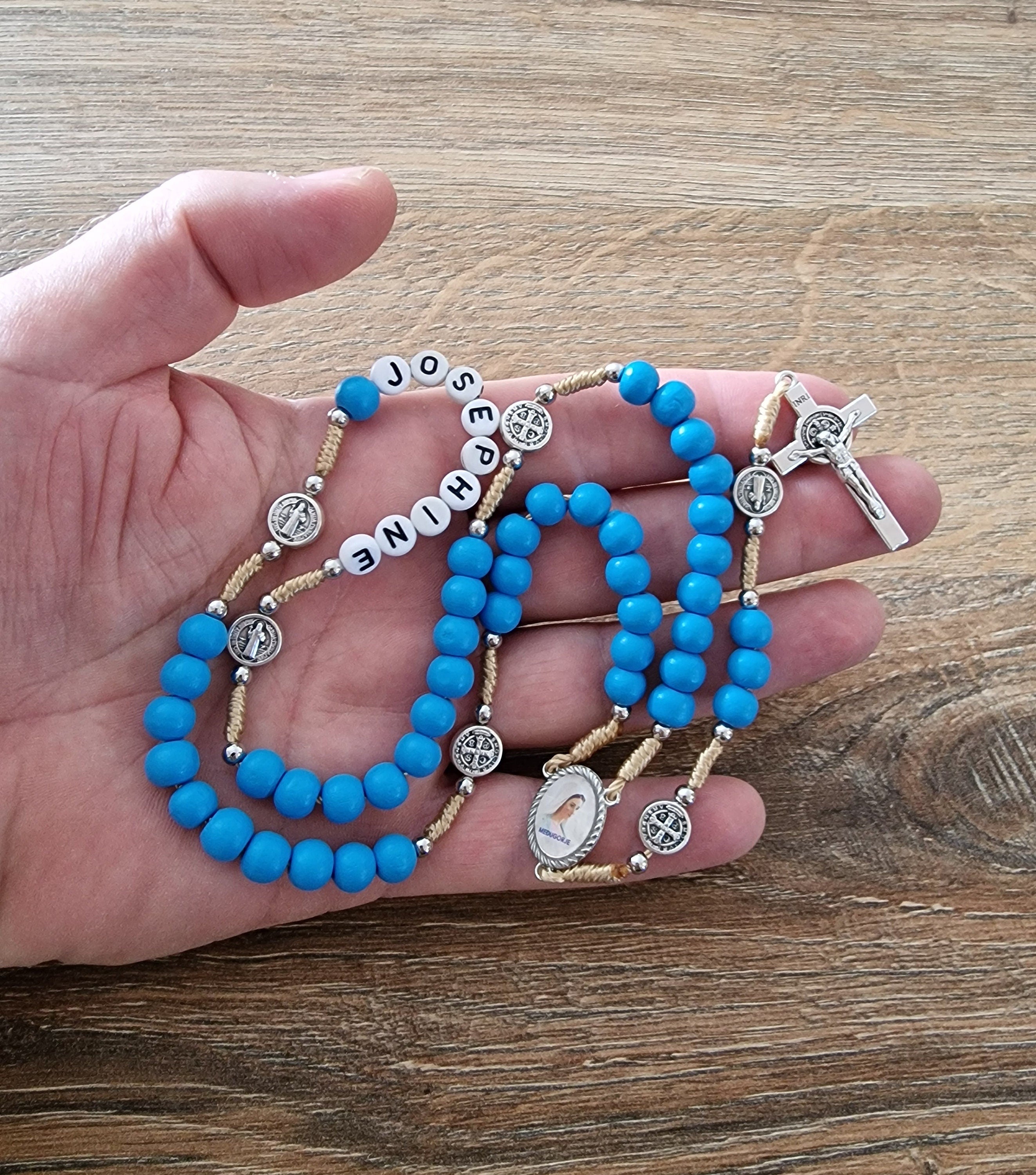FAMILY CUSTOM ROSARY, handmade wood rosary, personalized rosary from Medjugorje, blue wooden beads