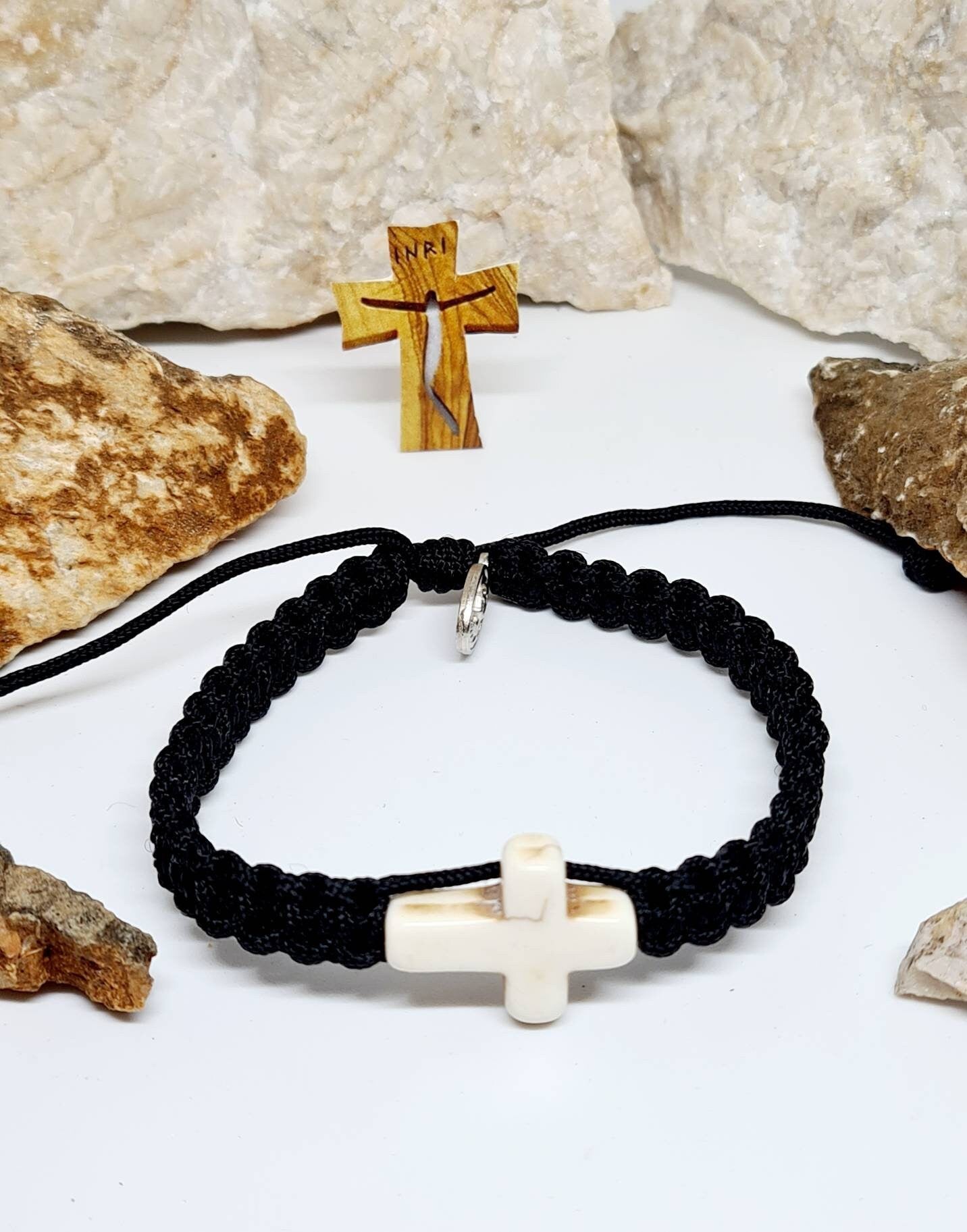 Handmade Saint Bracelet whit Cross ceramica Religious cord Jewelry Catholic Gift adjustable Blessing from Medjugorje Gift for Women Men