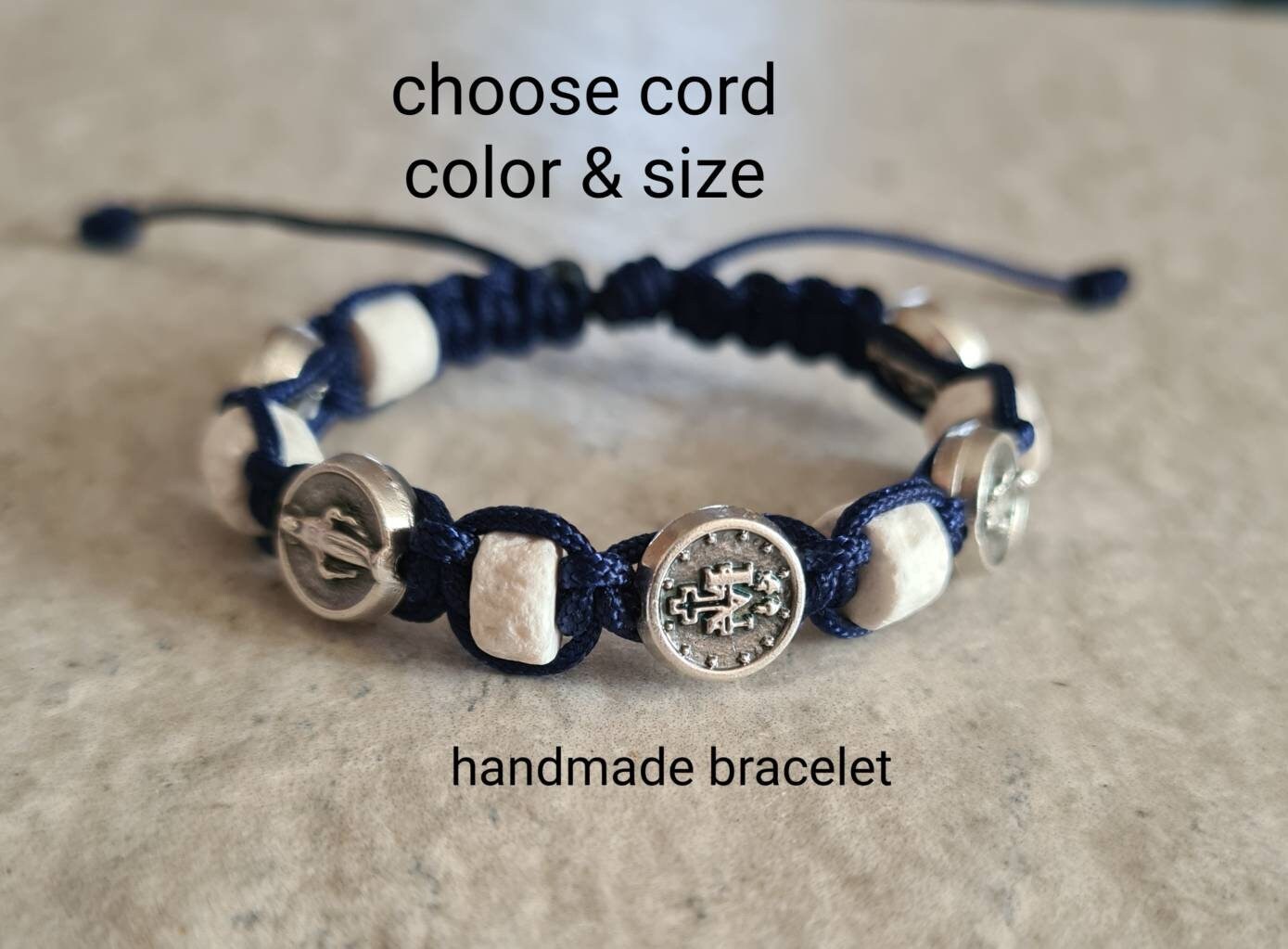 Miraculous Mary / stones Medjugorje bracelet, Saint bracelet, catholic bracelet, knotted cord bracelet