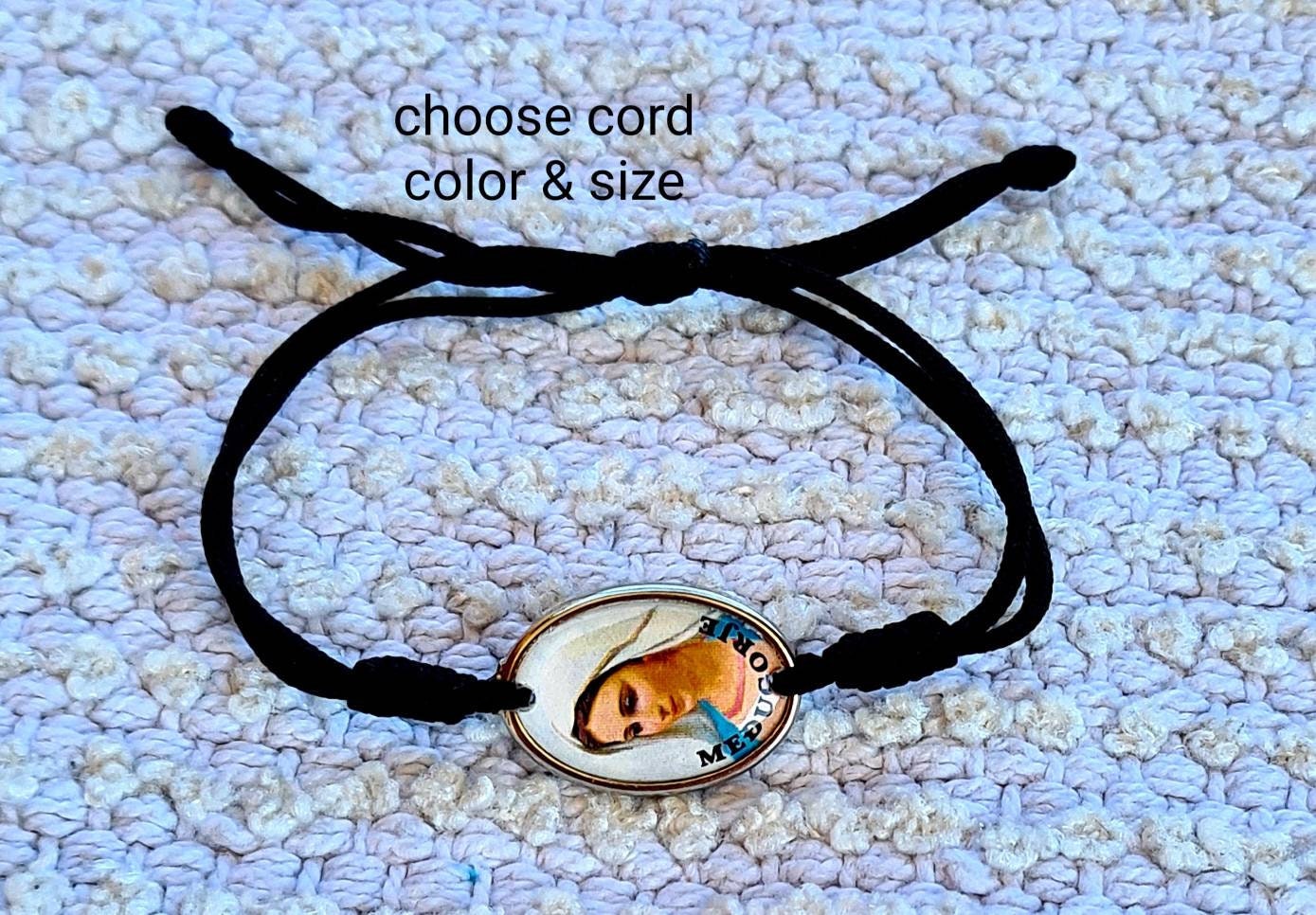 Virgin Mary Bracelet, Simple bracelet, Knotted cord Catholic Gift Religious Jewelry From Medjugorje Adjustable Bracelet Handmade
