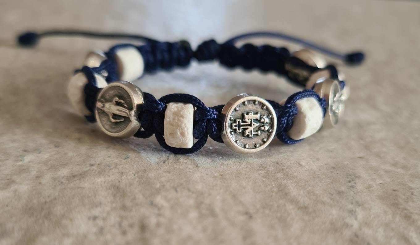 Miraculous Mary / stones Medjugorje bracelet, Saint bracelet, catholic bracelet, knotted cord bracelet