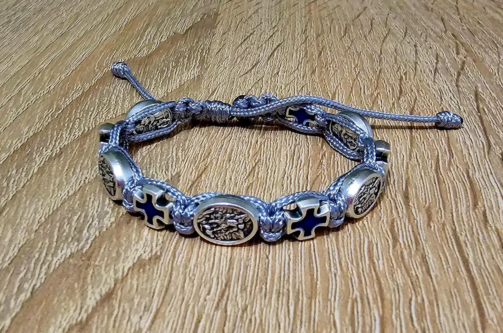 St Michael Archangel bracelet, blue crosses catholic bracelet, knotted cord bracelet