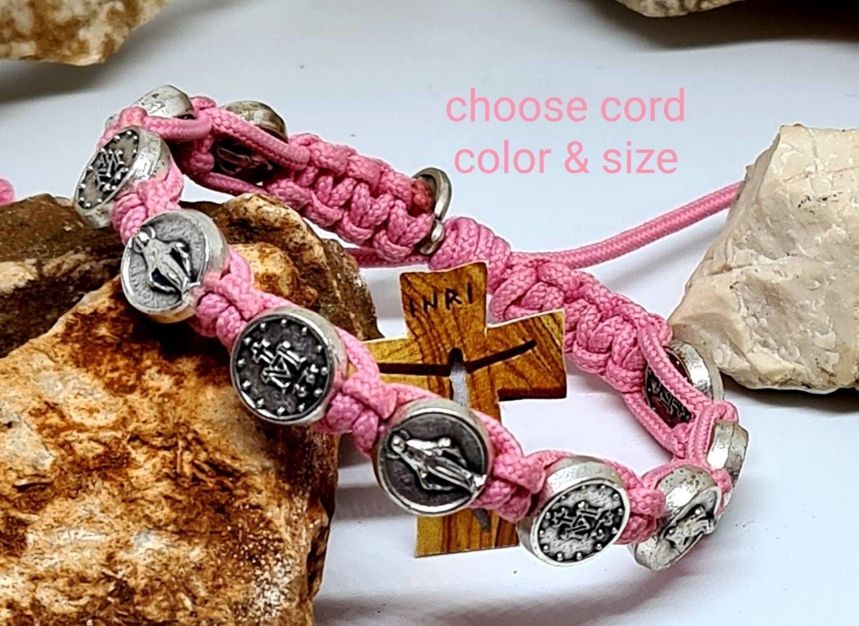 Miraculous bracelet, Miraculous medal, Christian holy bracelet, catholic bracelet, handmade bracelet, knotted cord bracelet