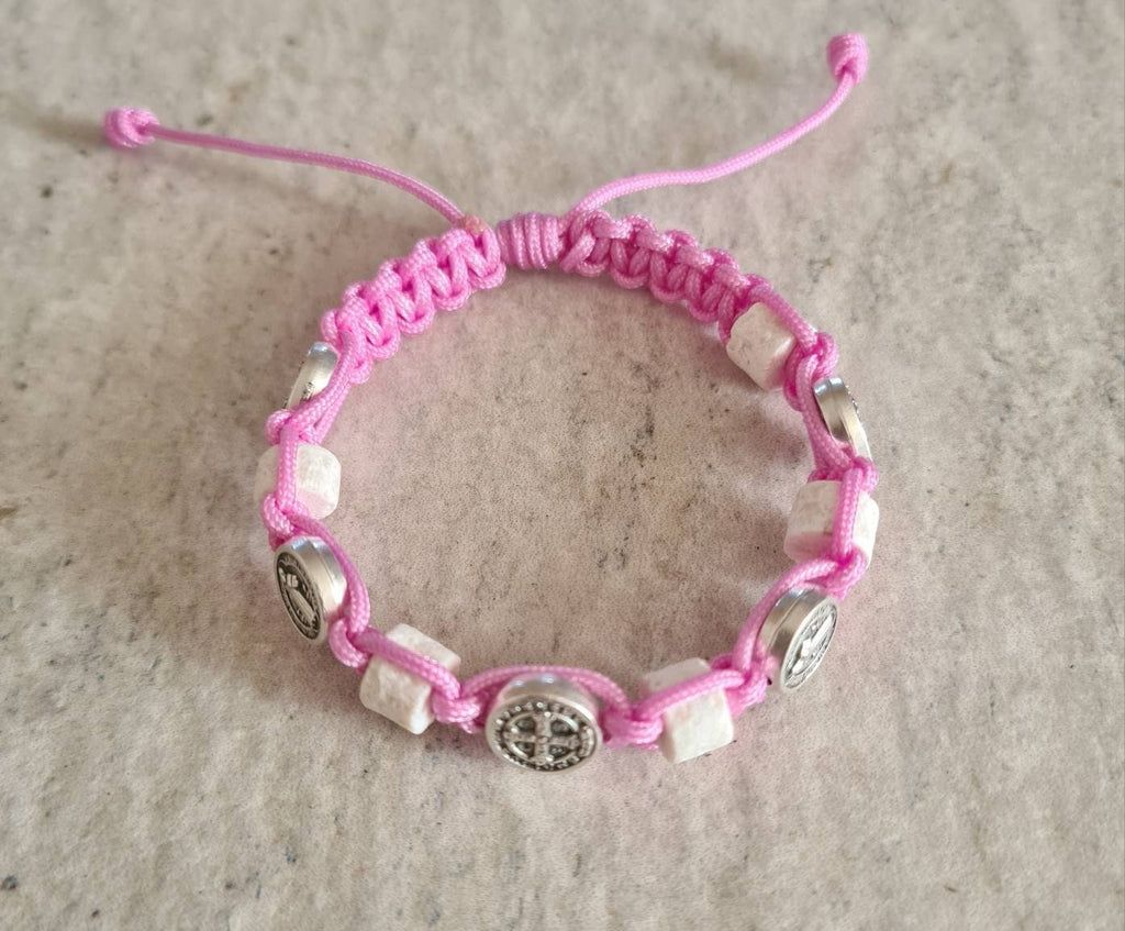 St Benedict / stones Medjugorje bracelet, Saint bracelet, catholic bracelet, knotted cord bracelet