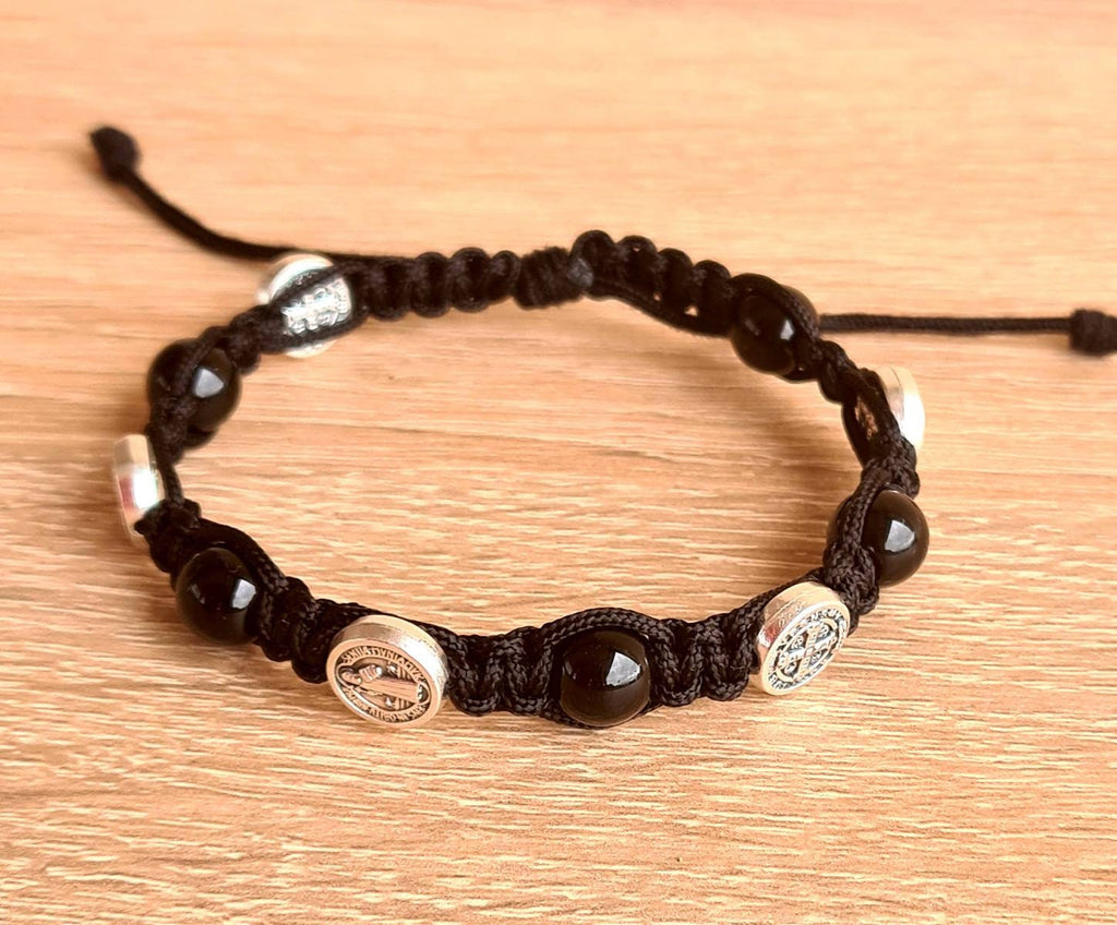 Black st Benedict bracelet, handmade bracelet
