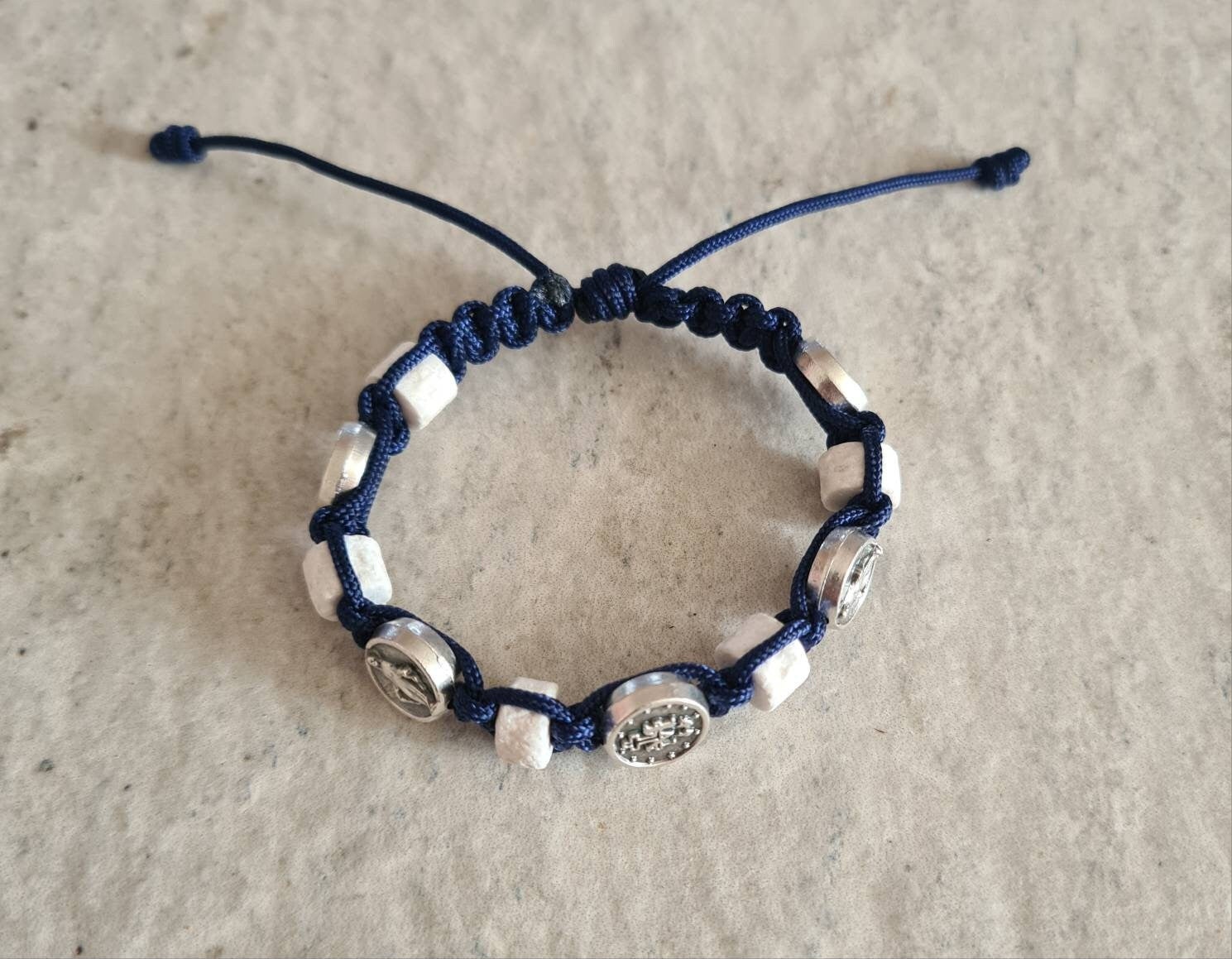 Miraculous Mary / stones Medjugorje bracelet, Saint bracelet, catholic bracelet, knotted cord bracelet