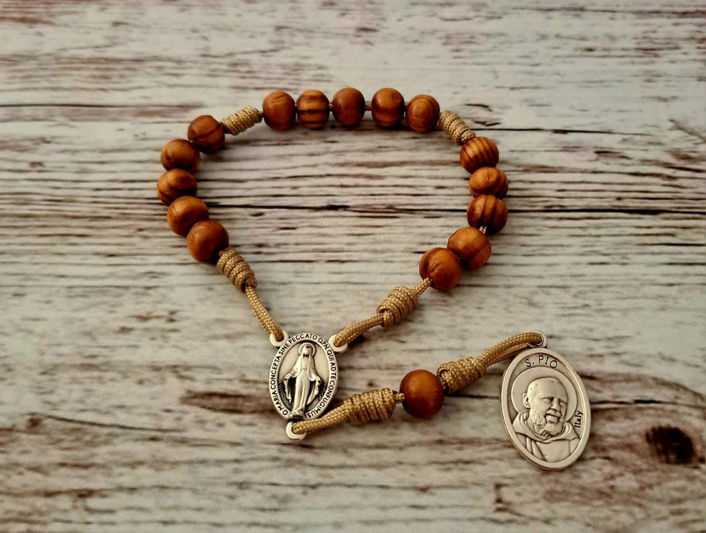Traditional Padre Pio rosary, catholic rosary, wood beads rosary