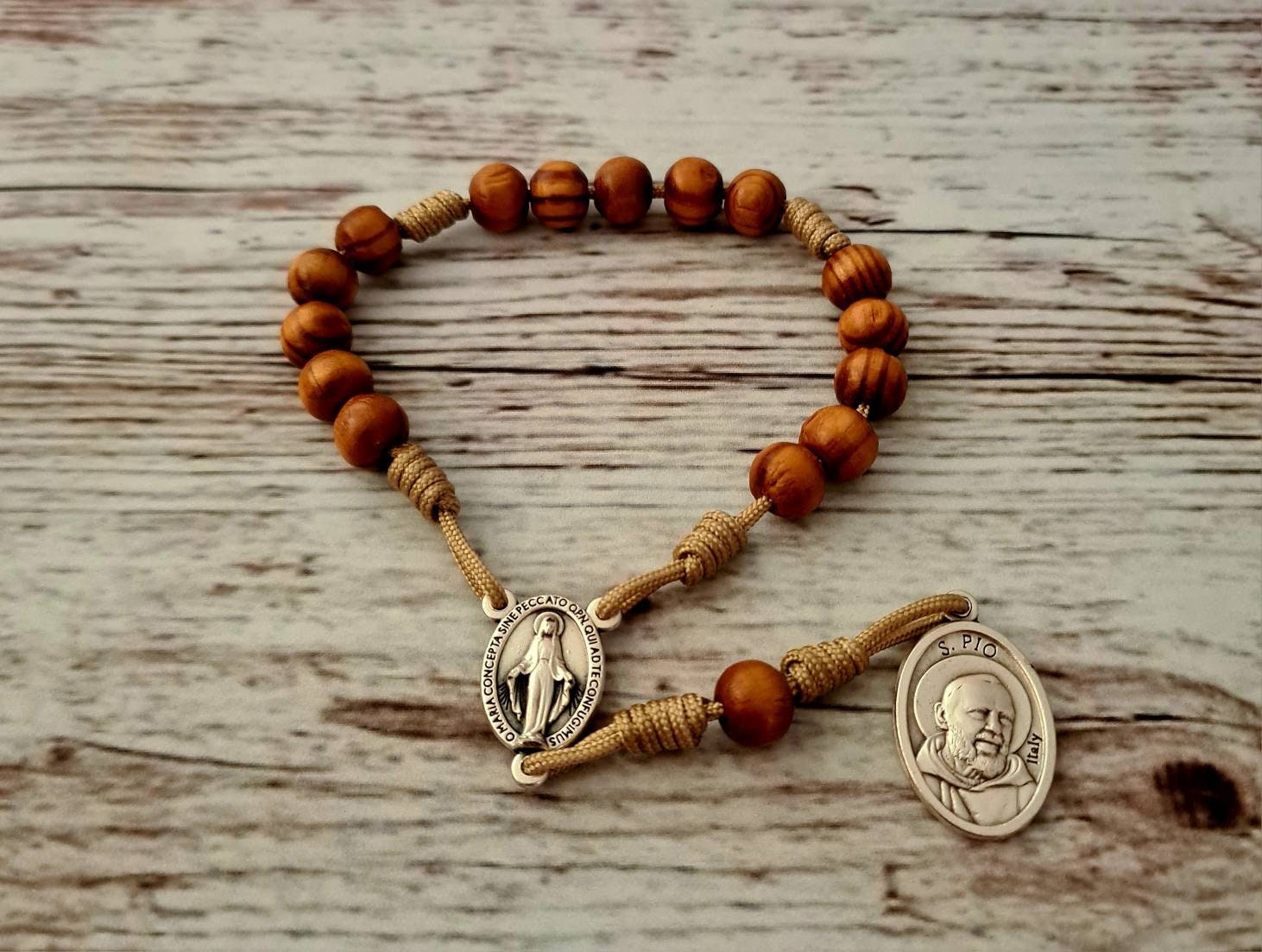 Traditional Padre Pio rosary, catholic rosary, wood beads rosary