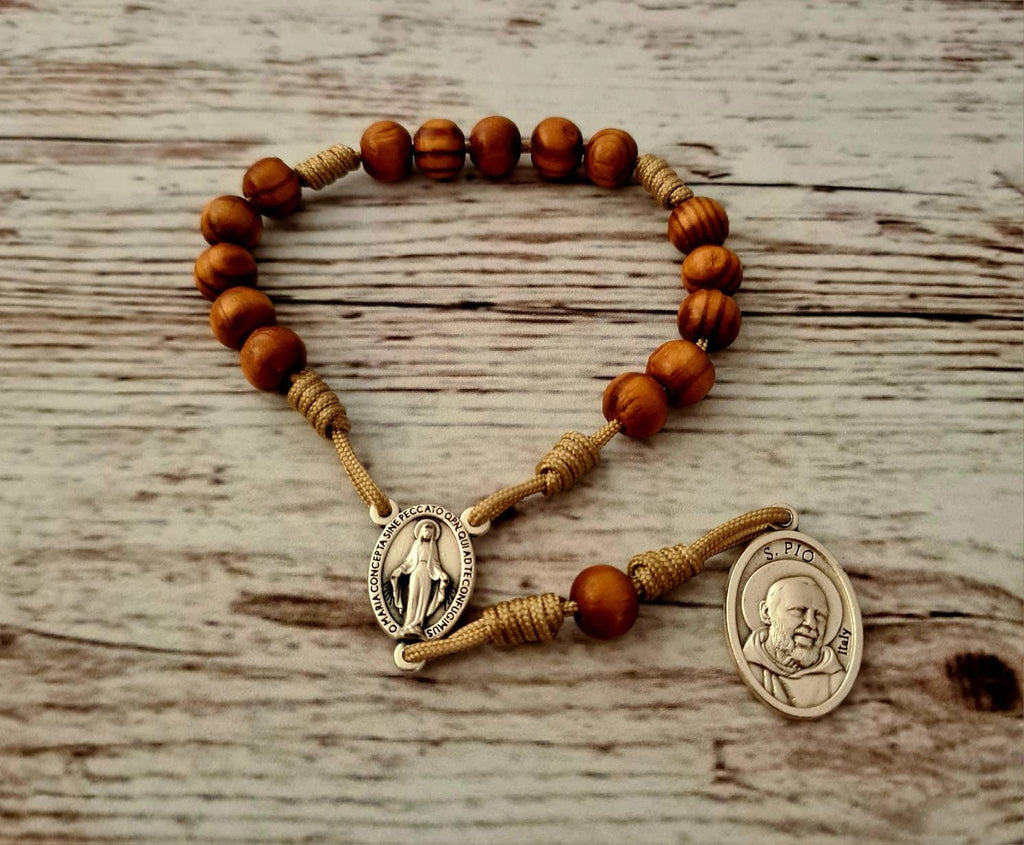 Traditional Padre Pio rosary, catholic rosary, wood beads rosary