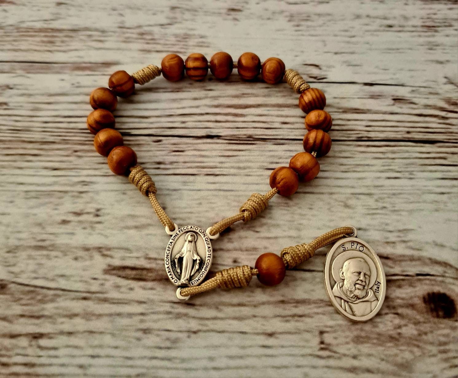 Traditional Padre Pio rosary, catholic rosary, wood beads rosary