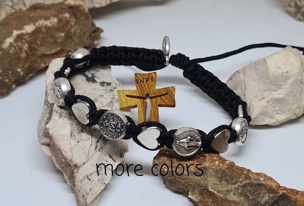 Miraculous catholic bracelet, handmade christian bracelet, knotted cord adjustable bracelet, religious jewelry from Medjugorje