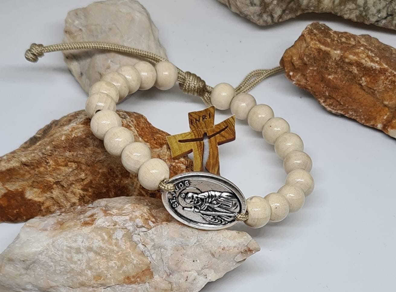 ST JUDE BRACELET, Saint Jude bracelet, st Jude medal, handmade wooden adjustable bracelet, holy bracelet, religious jewelry from Medjugorje