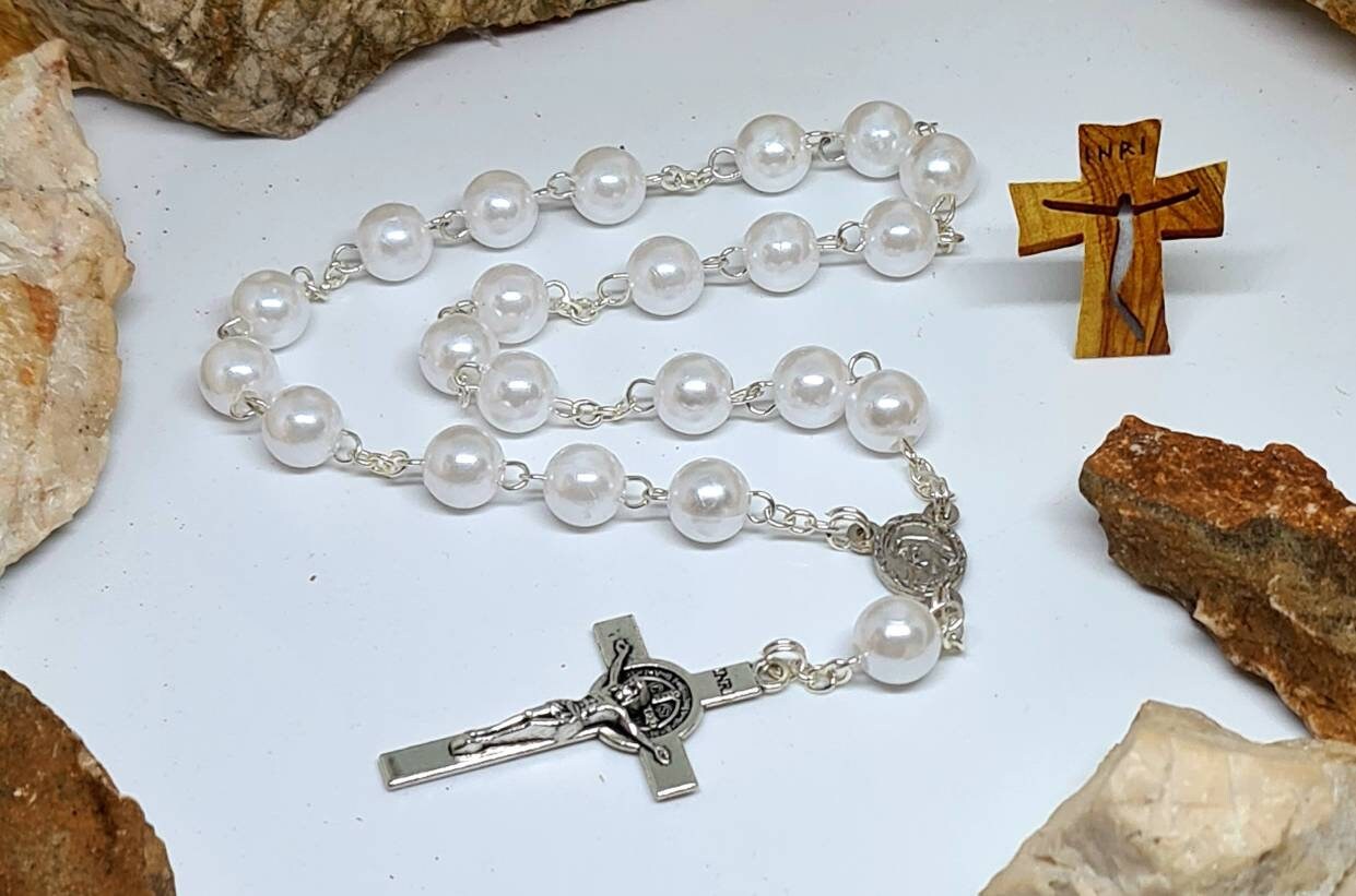 Peace Chaplet of Medjugorje, Blessing Rosary with beads white 8mm, Religious Jewelry from Medjugorje, Catholic gift, handmade rosary
