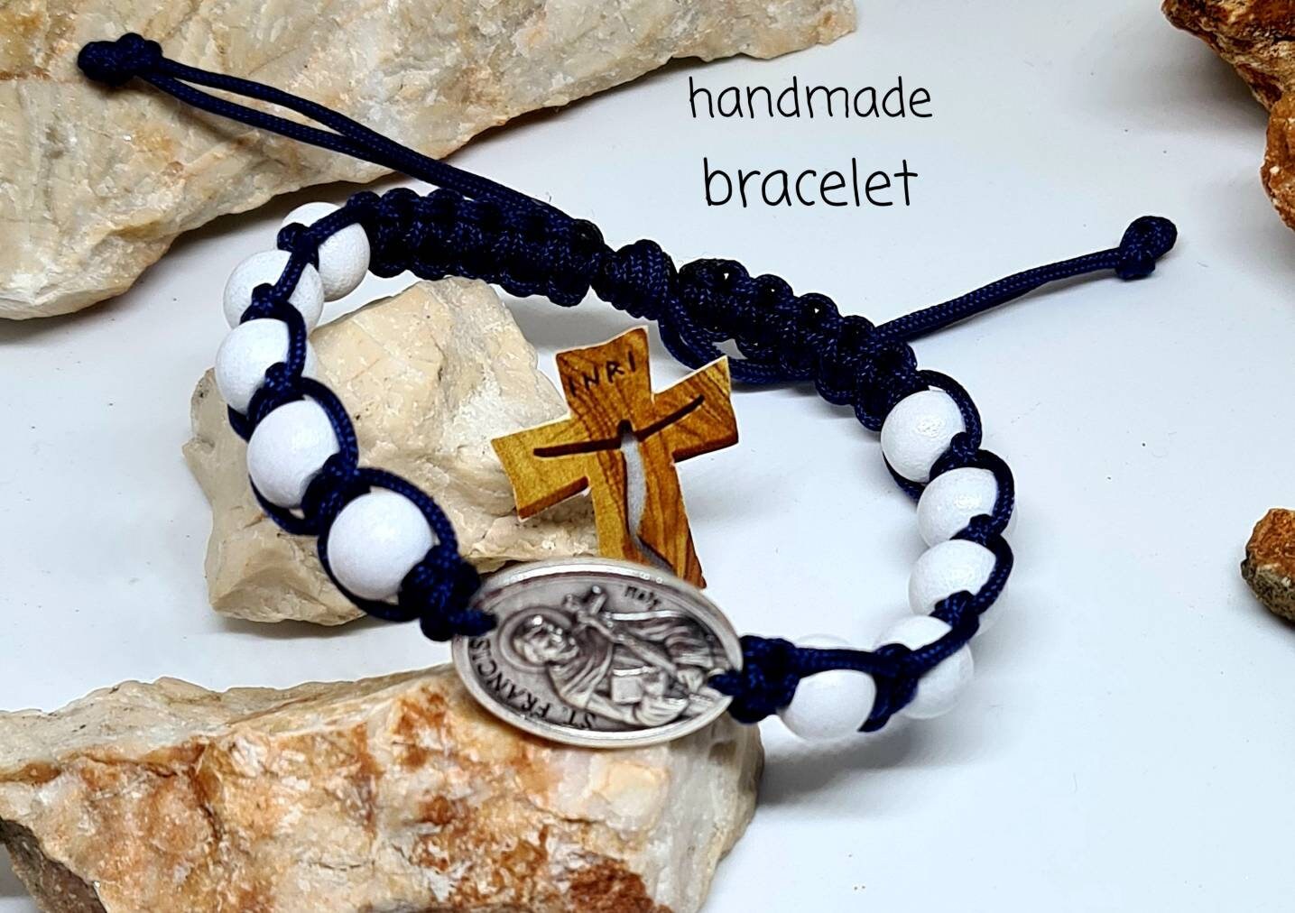 SAINT FRANCIS BRACELET, handmade christian bracelet, knotted cord adjustable bracelet, religious jewelry from Medjugorje