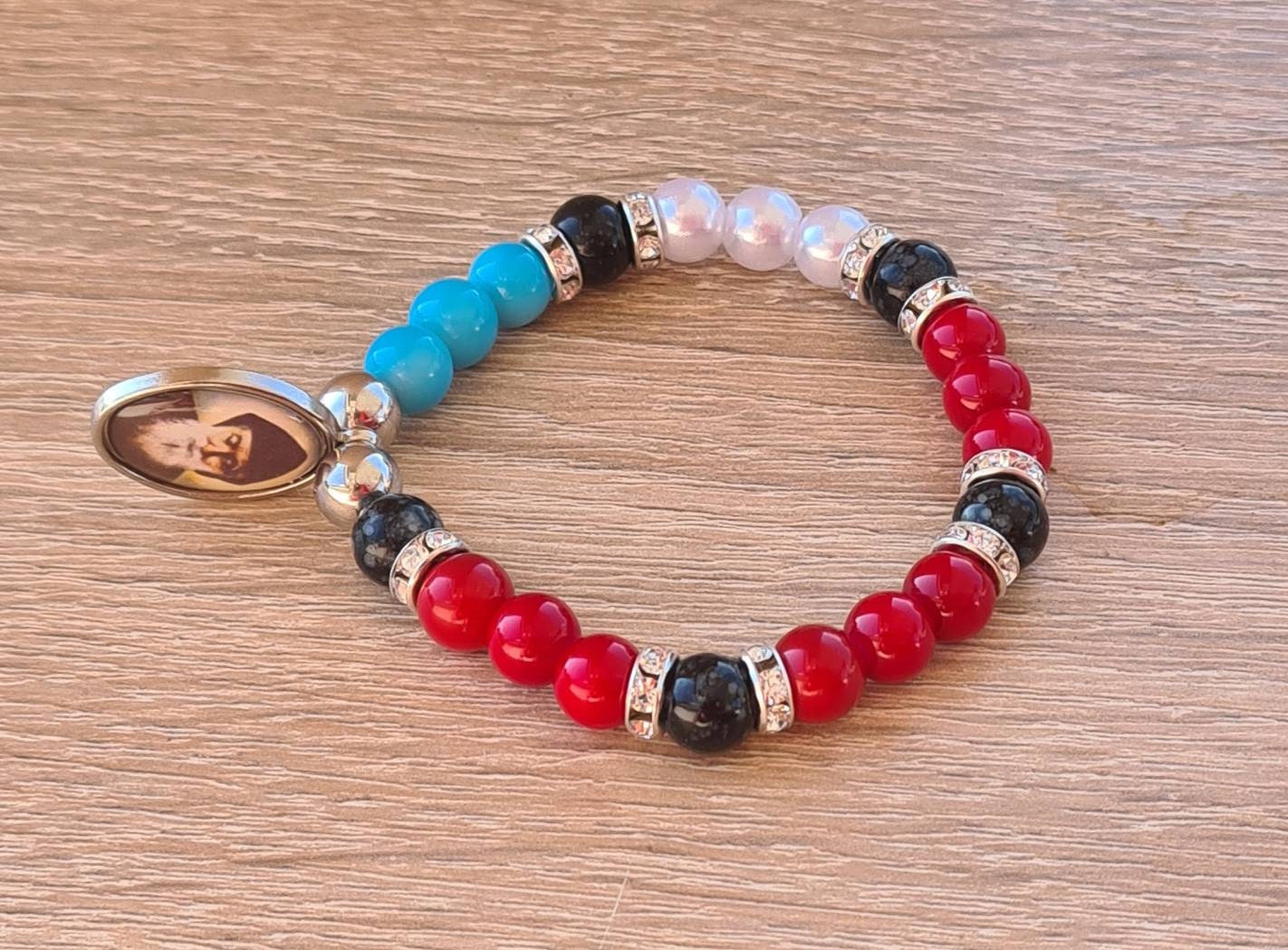 ST CHARBEL bracelet, saint Charbel medal, adjustable catholic bracelet, handmade holy bracelet, christian knotted cord bracelet