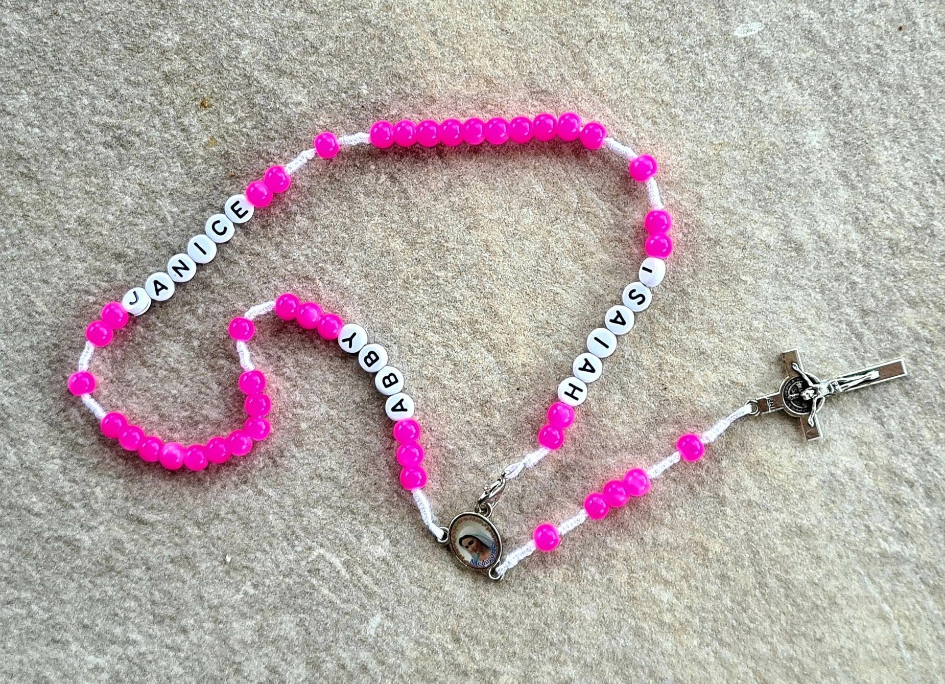 FAMILY NAME CUSTOM hot pink rosary, handmade personalised rosary, catholic name rosary, custom family rosary, gift for catholic family