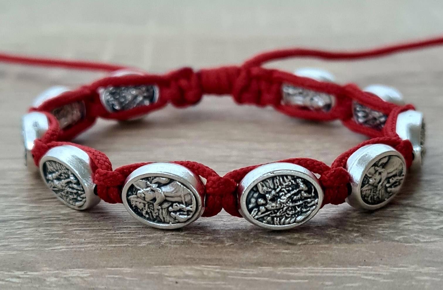 St Michael Archangel / Angel Guardian bracelet, blue crosses catholic bracelet, knotted cord bracelet