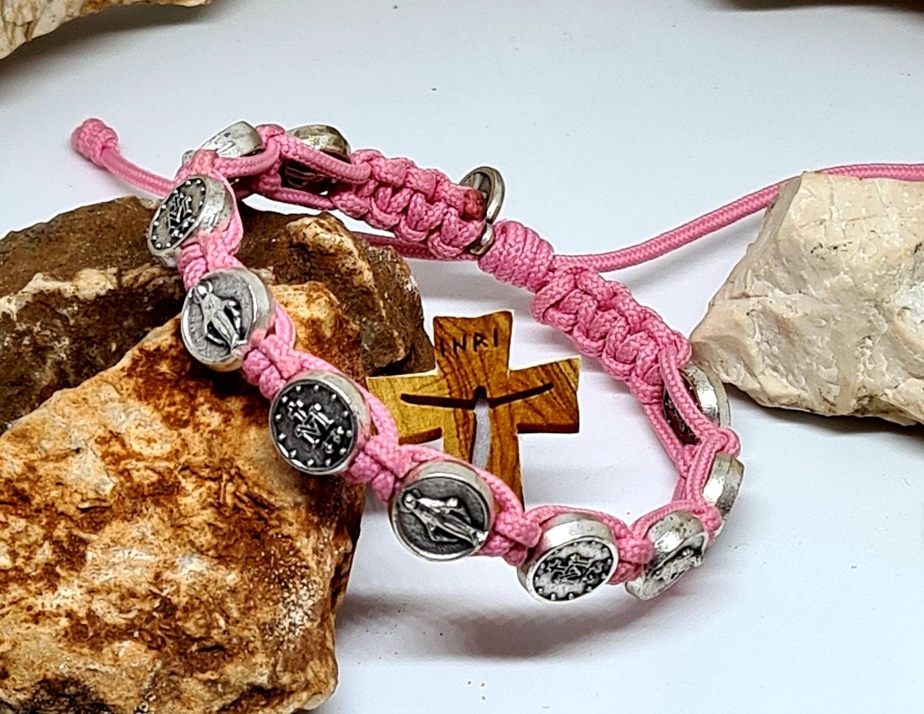 Miraculous bracelet, Miraculous medal, Christian holy bracelet, catholic bracelet, handmade bracelet, knotted cord bracelet