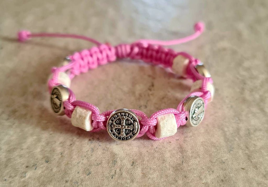 St Benedict / stones Medjugorje bracelet, Saint bracelet, catholic bracelet, knotted cord bracelet