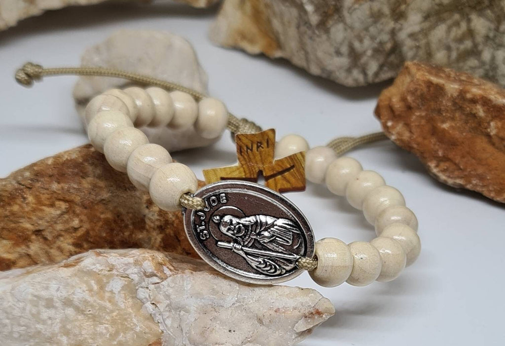 ST JUDE BRACELET, Saint Jude bracelet, st Jude medal, handmade wooden adjustable bracelet, holy bracelet, religious jewelry from Medjugorje
