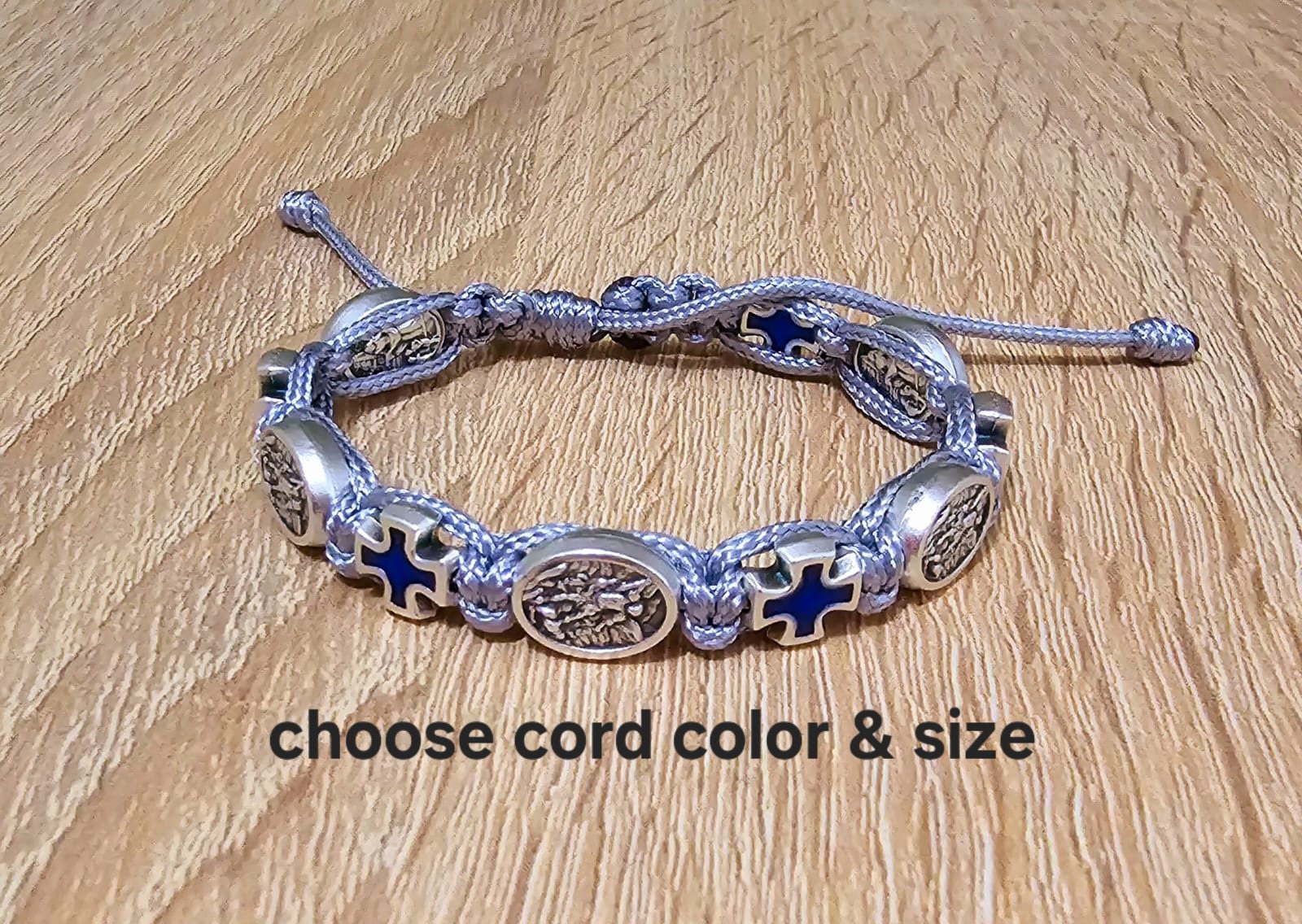 St Michael Archangel bracelet, blue crosses catholic bracelet, knotted cord bracelet
