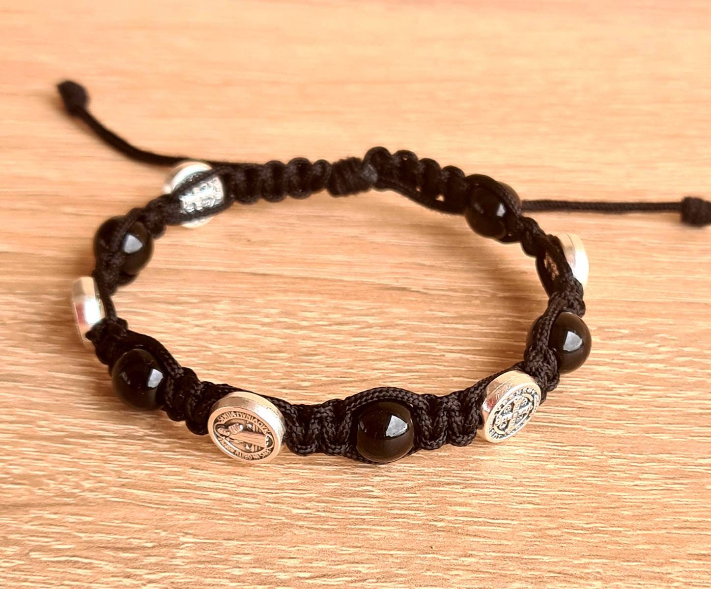 Black st Benedict bracelet, handmade bracelet