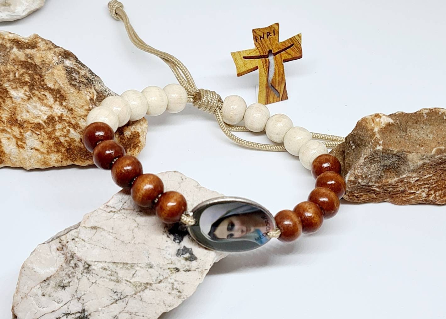 VIRGIN MARY bracelet, handmade catholic adjustable bracelet, cord holy bracelet, religious jewelry, christian bracelet, wooden bracelet