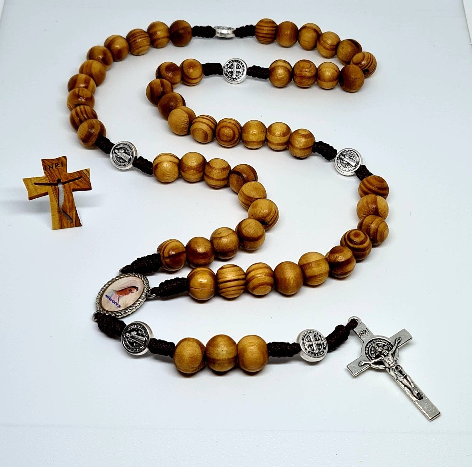 St Benedict Rosary Chaplet wood beads 10mm medal Benedict  Catholic gift Religious Jewelry cross Benedict handmade From Medjugorje