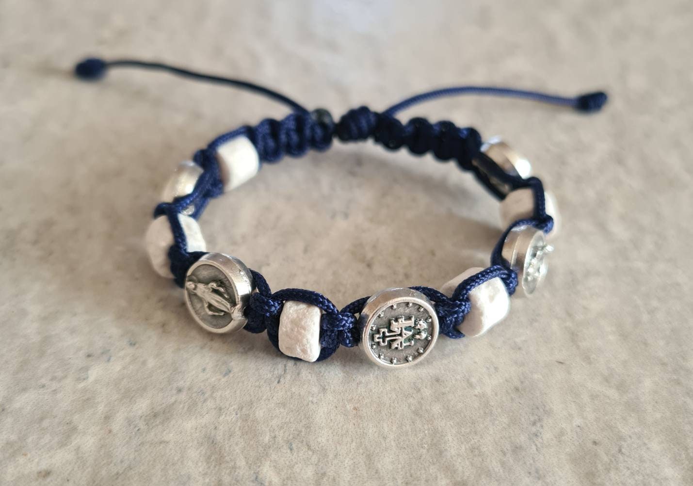 Miraculous Mary / stones Medjugorje bracelet, Saint bracelet, catholic bracelet, knotted cord bracelet