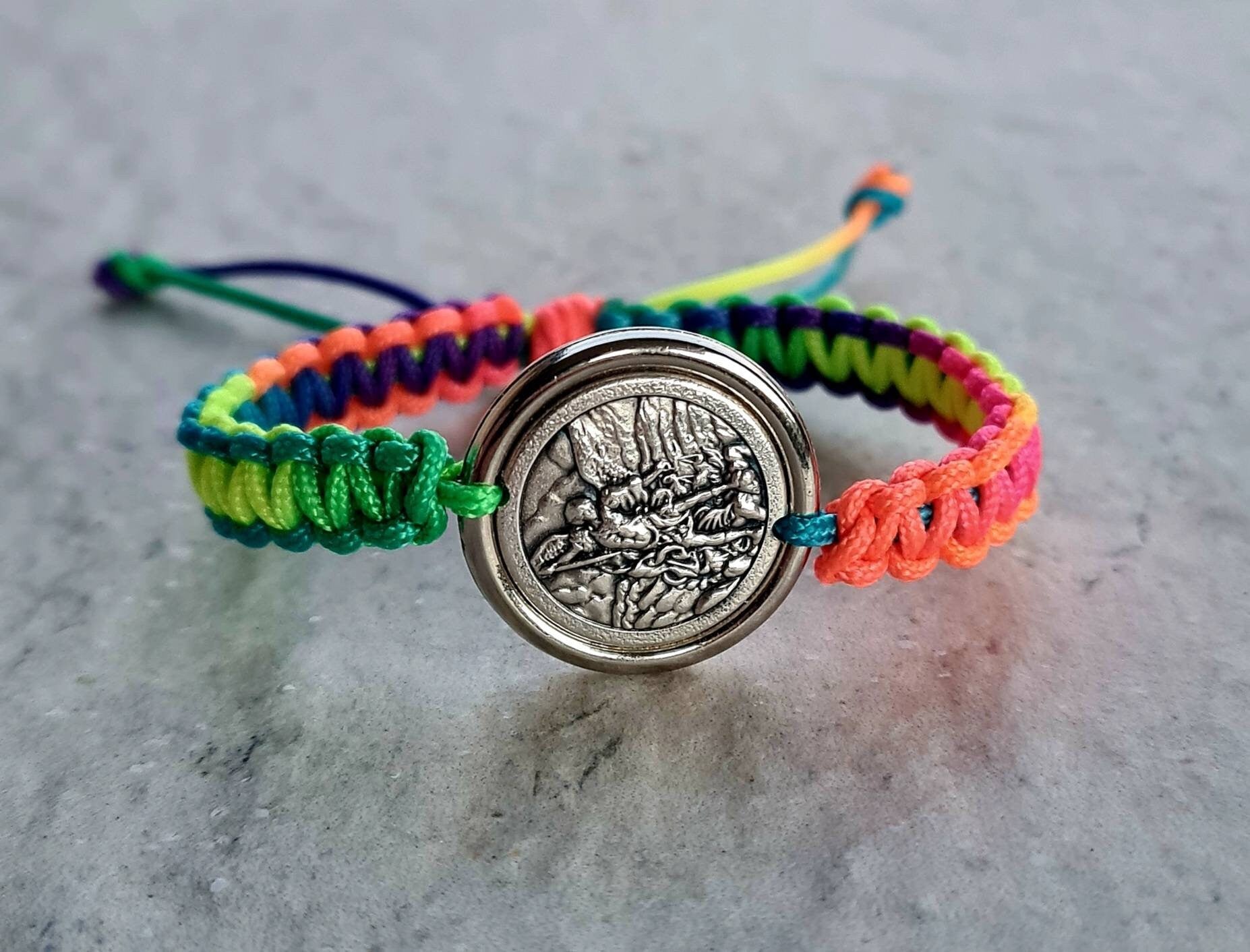 ST MICHAEL BRACELET, handmade catholic bracelet, police saint, knotted cord christian bracelet, adjustable saint bracelet, custom size