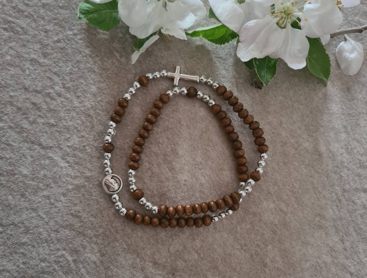 Handmade rosary bracelet, tiny rosary bracelet, brown rosary bracelet
