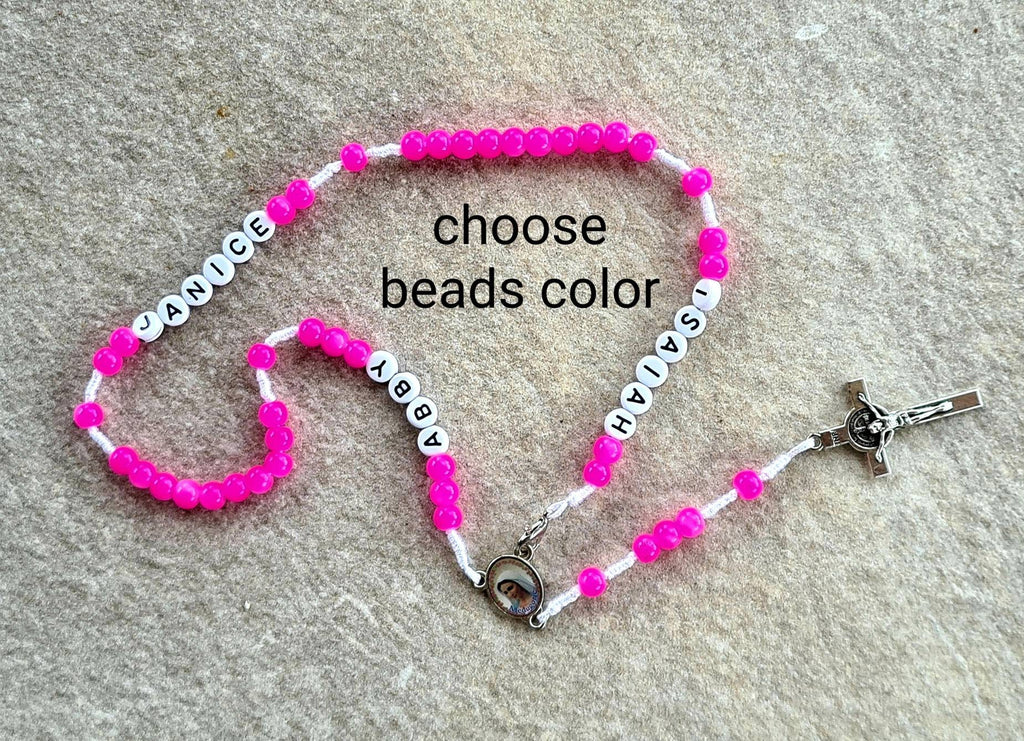 FAMILY NAME CUSTOM hot pink rosary, handmade personalised rosary, catholic name rosary, custom family rosary, gift for catholic family